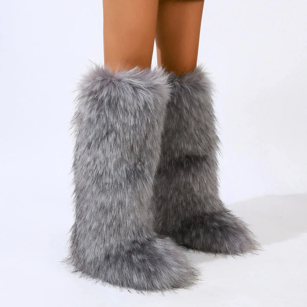 Trendy Faux Fur Over The Knee Plush Boots