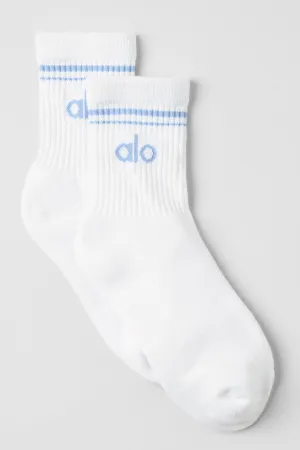 Unisex Half-Crew Throwback Sock - White/Seashell Blue