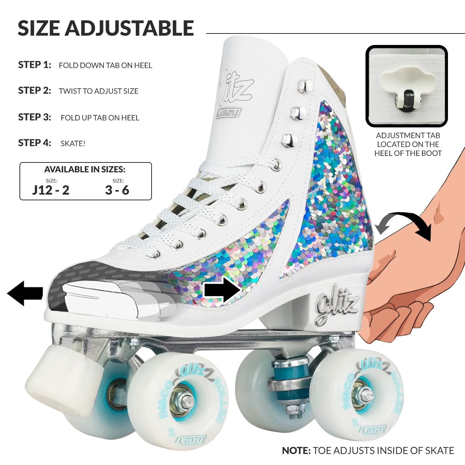 Warehouse Deal | GLITZ - Size Adjustable Mermaid Roller Skates