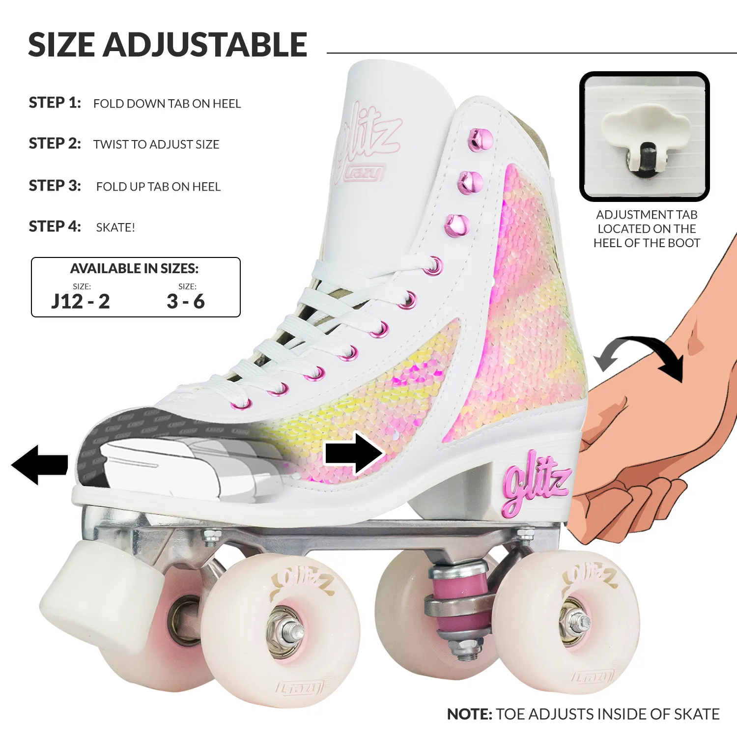 Warehouse Deal | GLITZ - Size Adjustable Mermaid Roller Skates