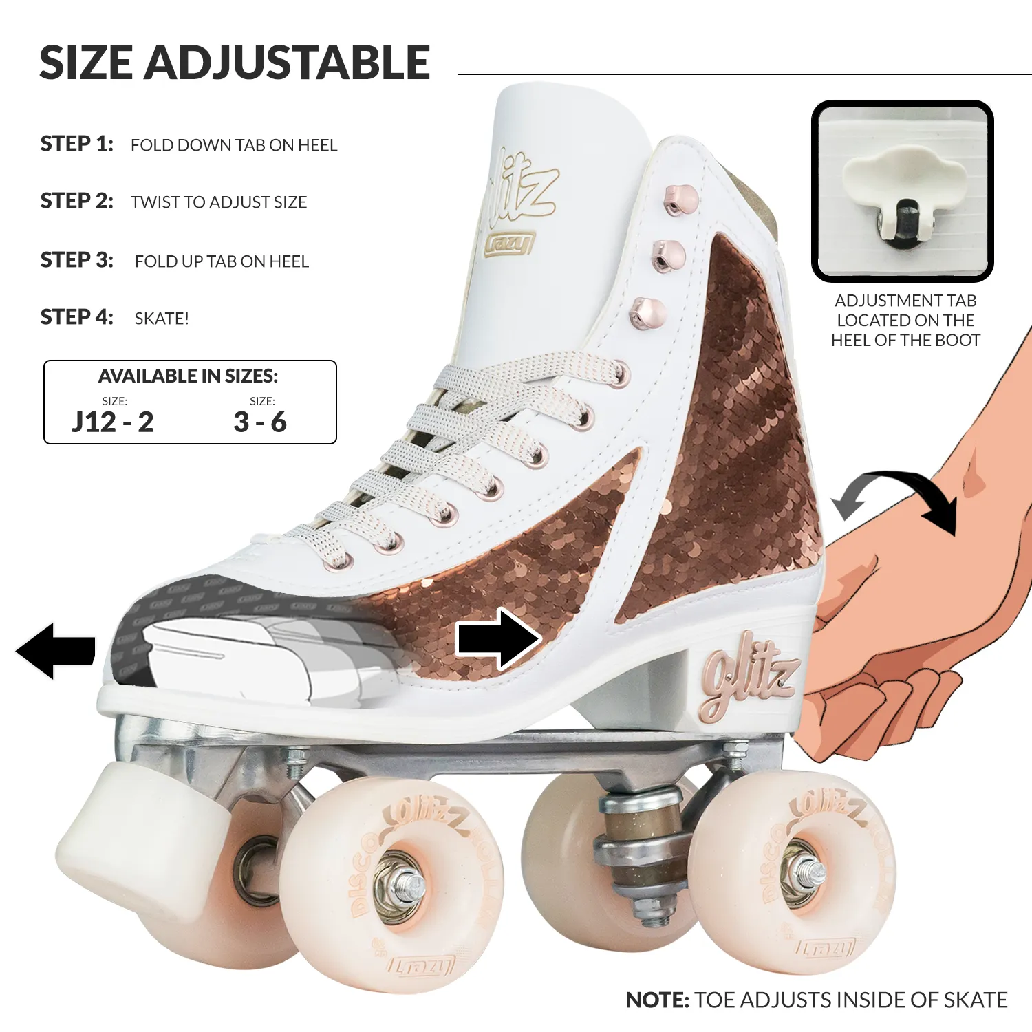 Warehouse Deal | GLITZ - Size Adjustable Mermaid Roller Skates