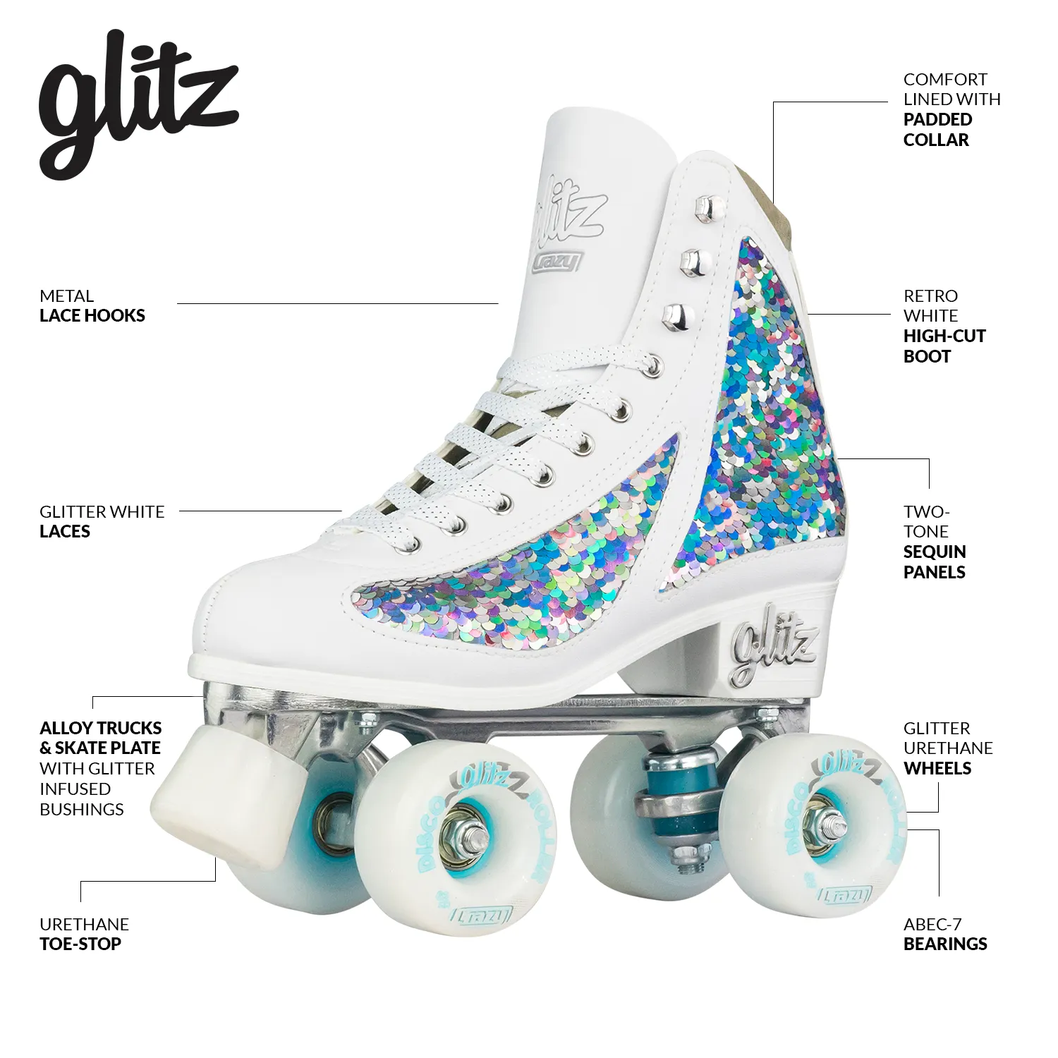 Warehouse Deal | GLITZ - Size Adjustable Mermaid Roller Skates