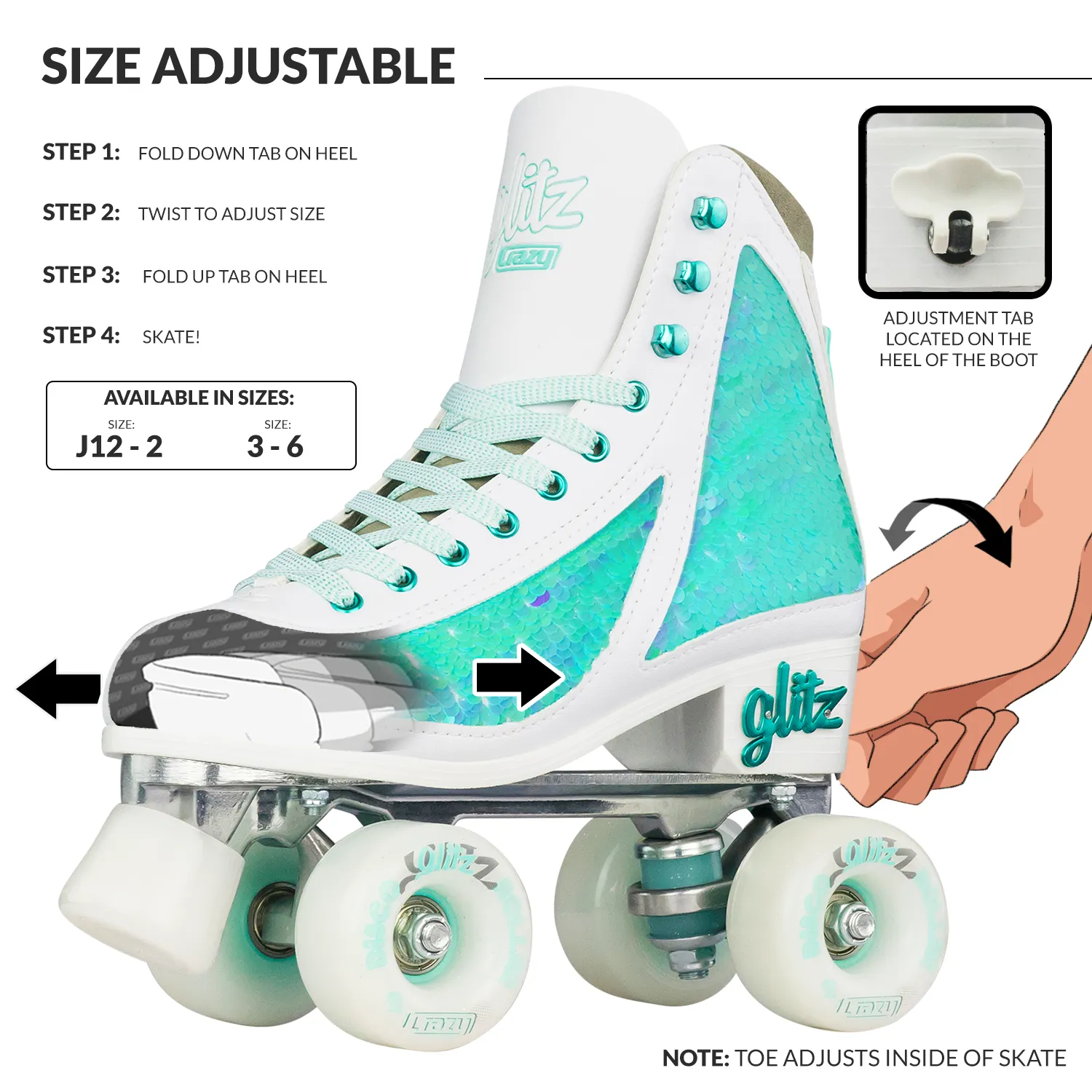 Warehouse Deal | GLITZ - Size Adjustable Mermaid Roller Skates