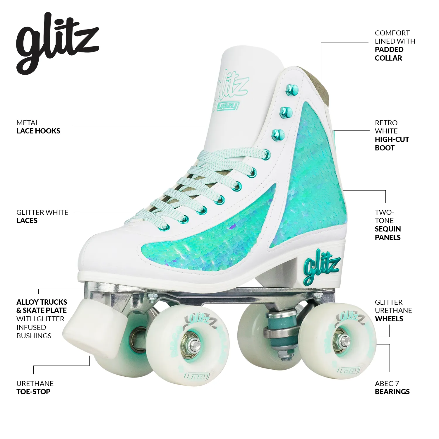 Warehouse Deal | GLITZ - Size Adjustable Mermaid Roller Skates