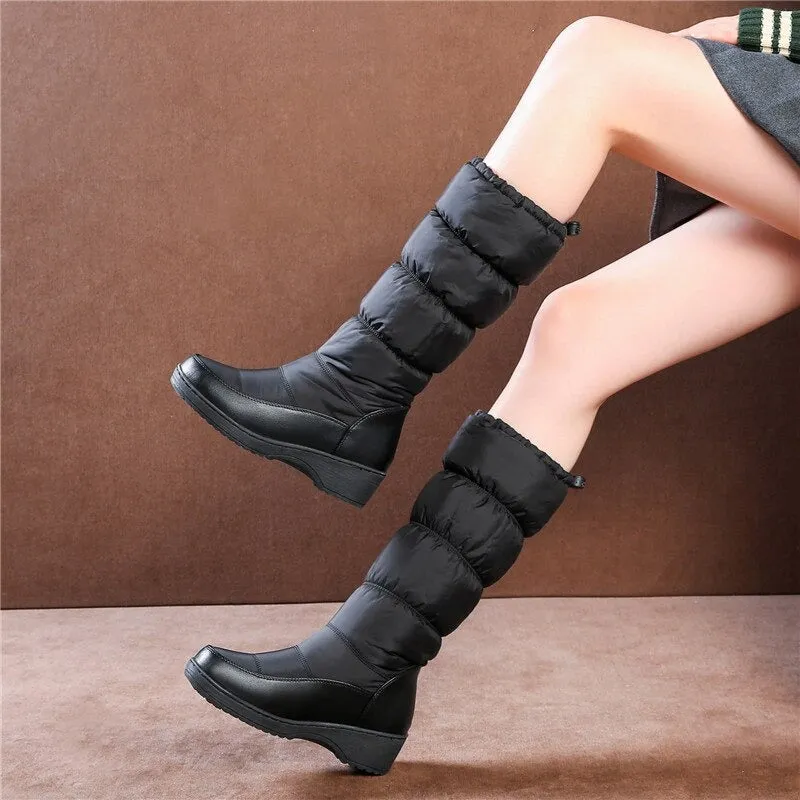 Warm Winter Mid Calf Snow Boots with Thick Fur Plush