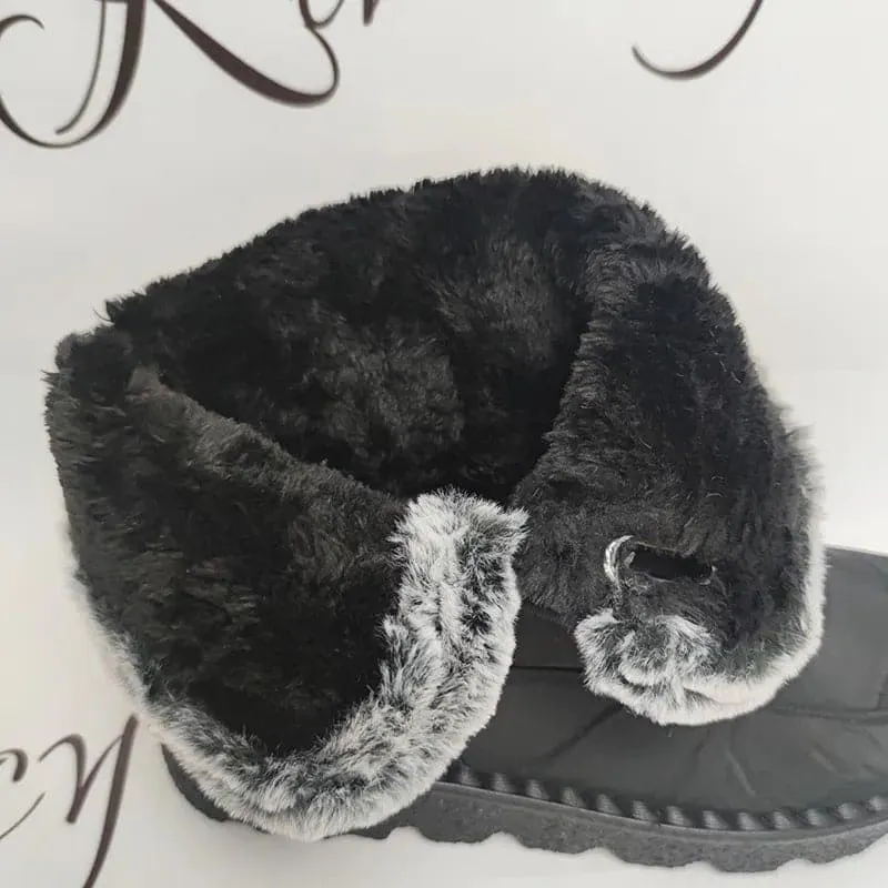 Waterproof Winter Boots for Women - Cozy Plush Lining, Slip-On, Faux Fur, Flat Heel