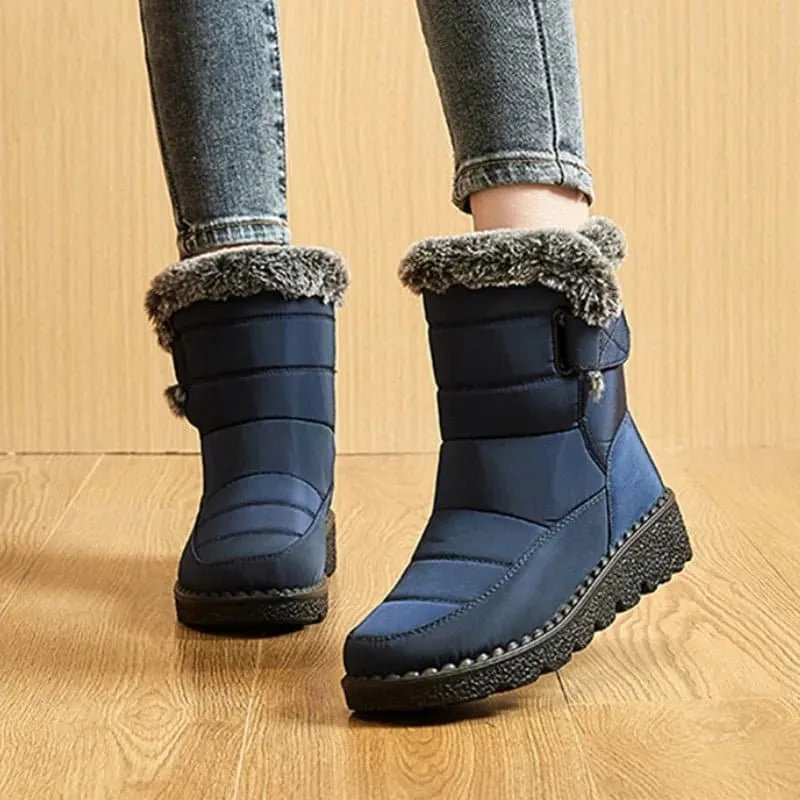 Waterproof Winter Boots for Women - Cozy Plush Lining, Slip-On, Faux Fur, Flat Heel