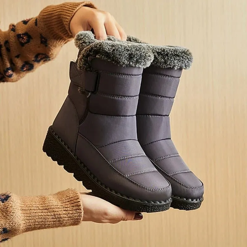 Waterproof Winter Boots for Women - Cozy Plush Lining, Slip-On, Faux Fur, Flat Heel