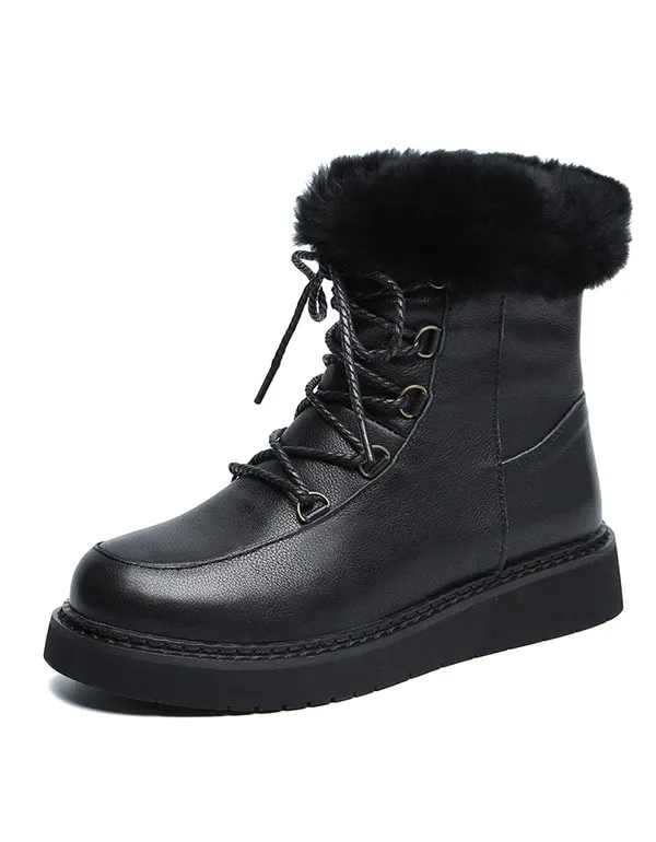 Winter Fur Retro Leather Snow Boots Women