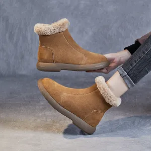 Women Minimalist Suede Flat Ankle Snow Boots