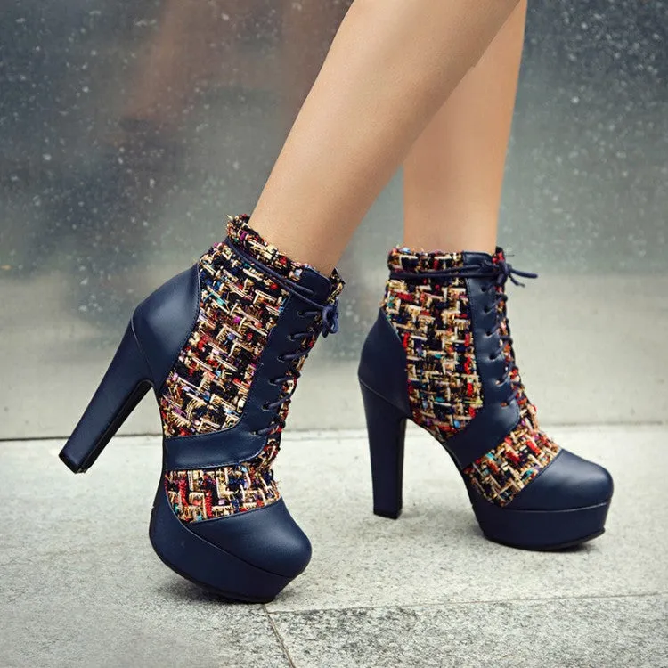 Women's Color Block Platform High Heel Short Boots