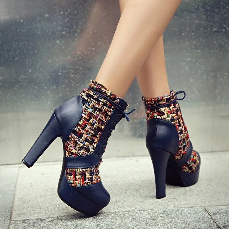 Women's Color Block Platform High Heel Short Boots