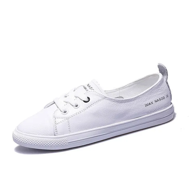 Women's Genuine Leather Sneakers Women Casual Fashionable Sports Shoes Vulcanized Woman Summer Flat Shoe Ladies White Lacing 40