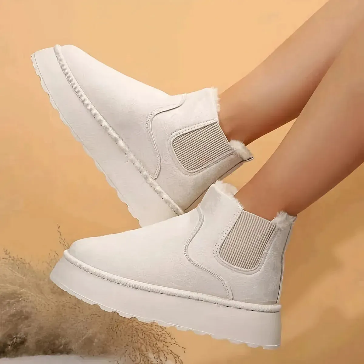 Women's Plush Boots Winter Warm Fleece Thick Flats Snow Boots Fashion Shoes