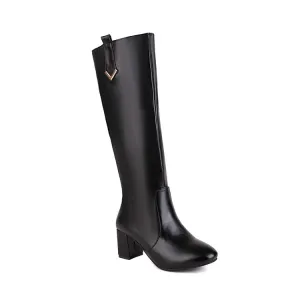 Women's Side Zippers Block Heel Knee High Boots