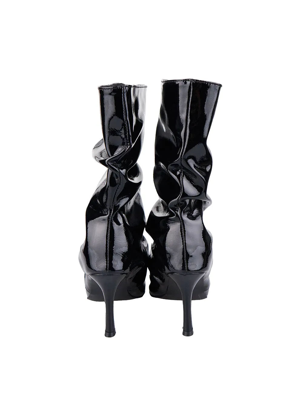 Wrinkled Faux Leather Midi Boots CN419