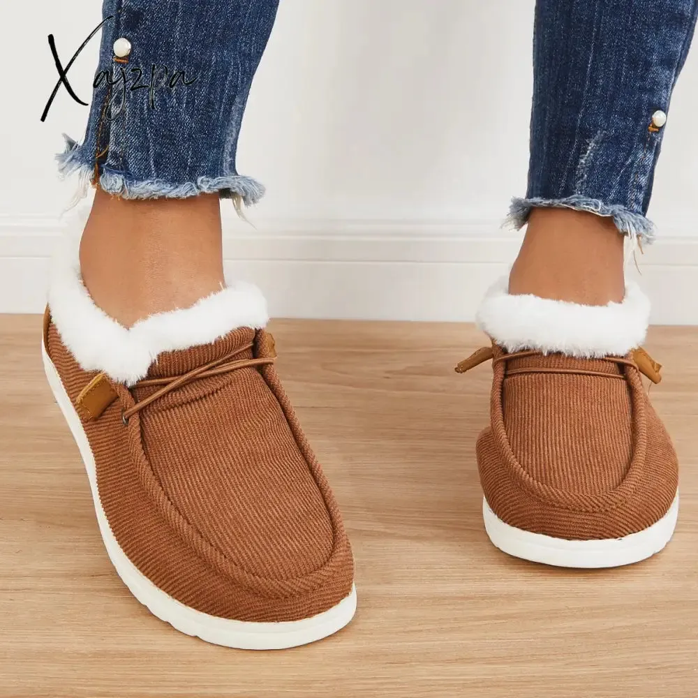 Xajzpa - Women Winter Warm Boots Snow Boots Mini Comfy Boots Flat Heel Fur Boots Slip-On Boots