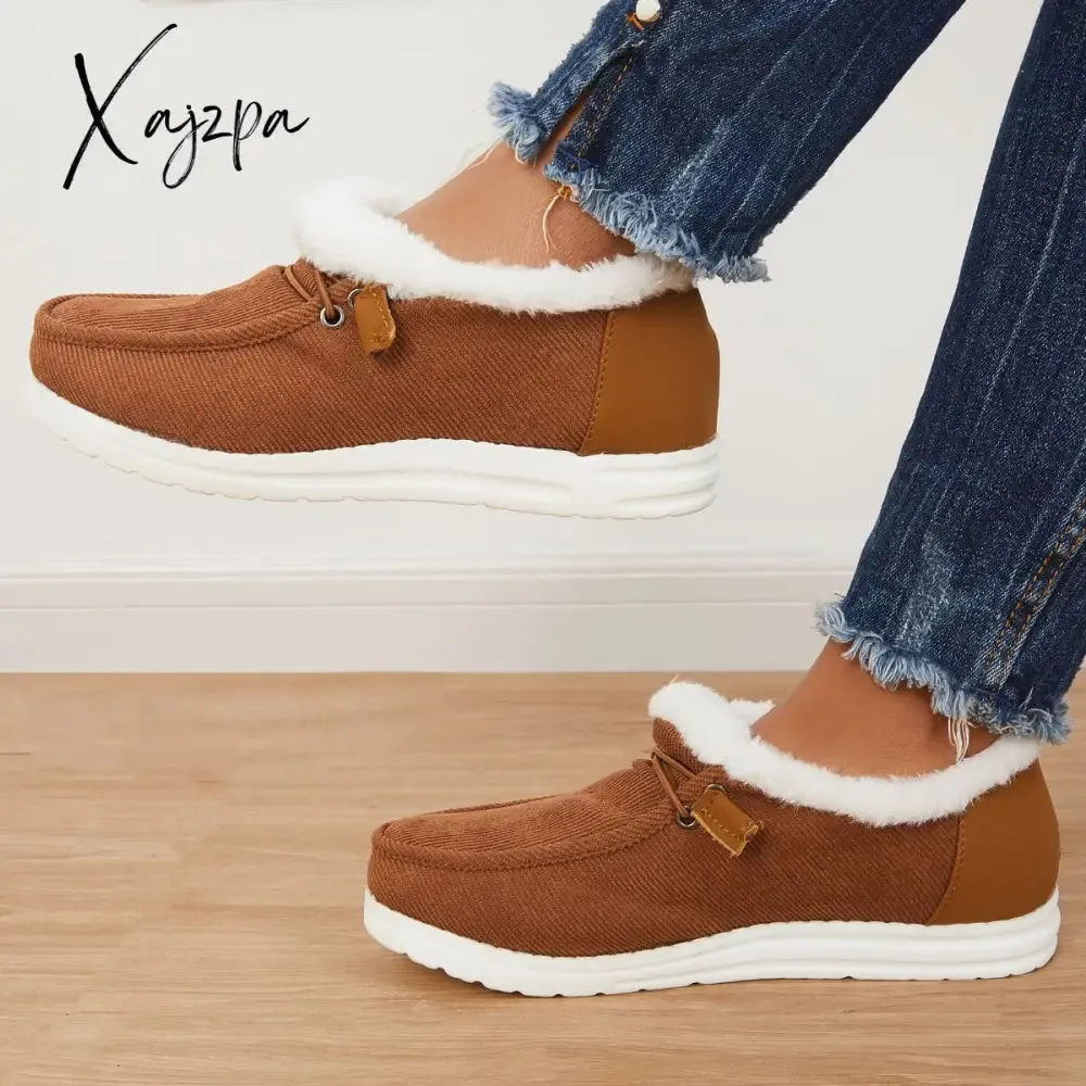 Xajzpa - Women Winter Warm Boots Snow Boots Mini Comfy Boots Flat Heel Fur Boots Slip-On Boots