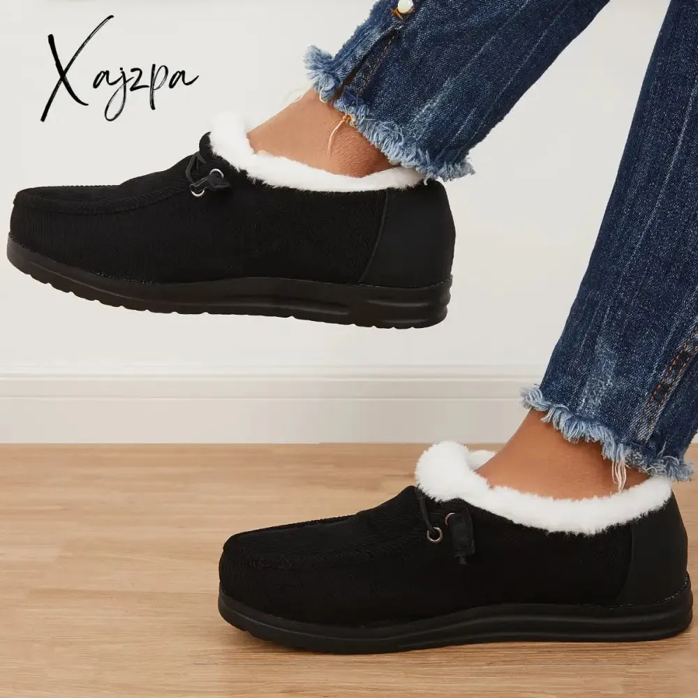 Xajzpa - Women Winter Warm Boots Snow Boots Mini Comfy Boots Flat Heel Fur Boots Slip-On Boots