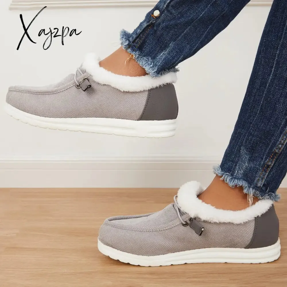 Xajzpa - Women Winter Warm Boots Snow Boots Mini Comfy Boots Flat Heel Fur Boots Slip-On Boots