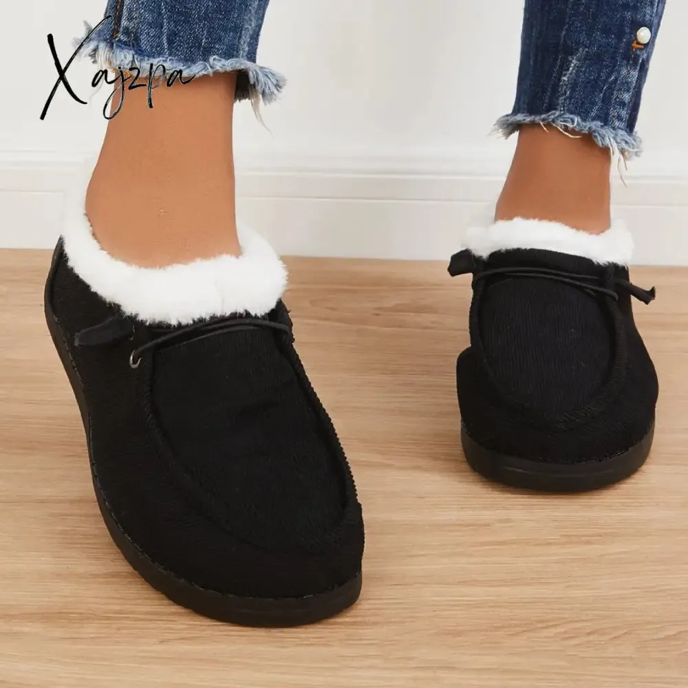 Xajzpa - Women Winter Warm Boots Snow Boots Mini Comfy Boots Flat Heel Fur Boots Slip-On Boots