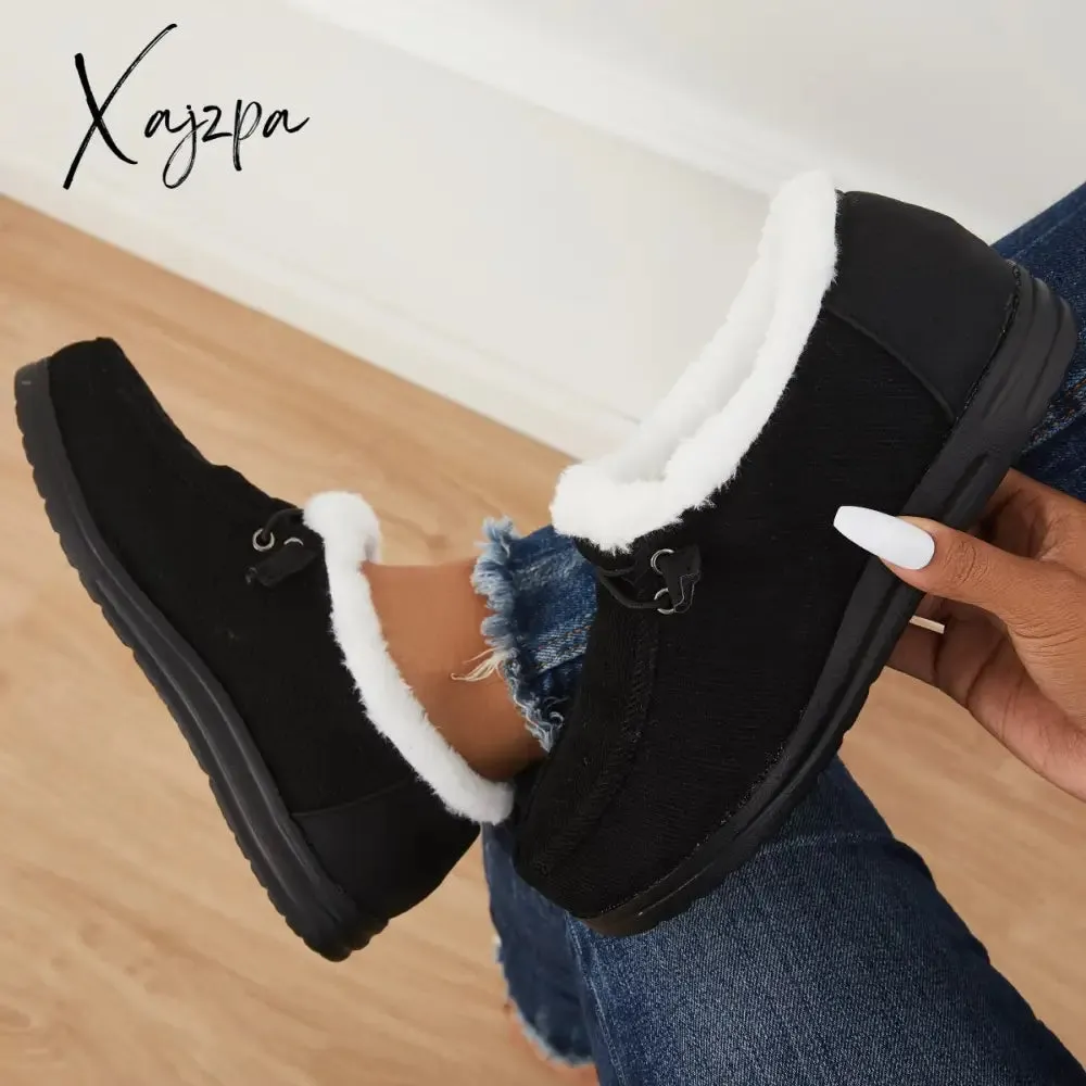 Xajzpa - Women Winter Warm Boots Snow Boots Mini Comfy Boots Flat Heel Fur Boots Slip-On Boots