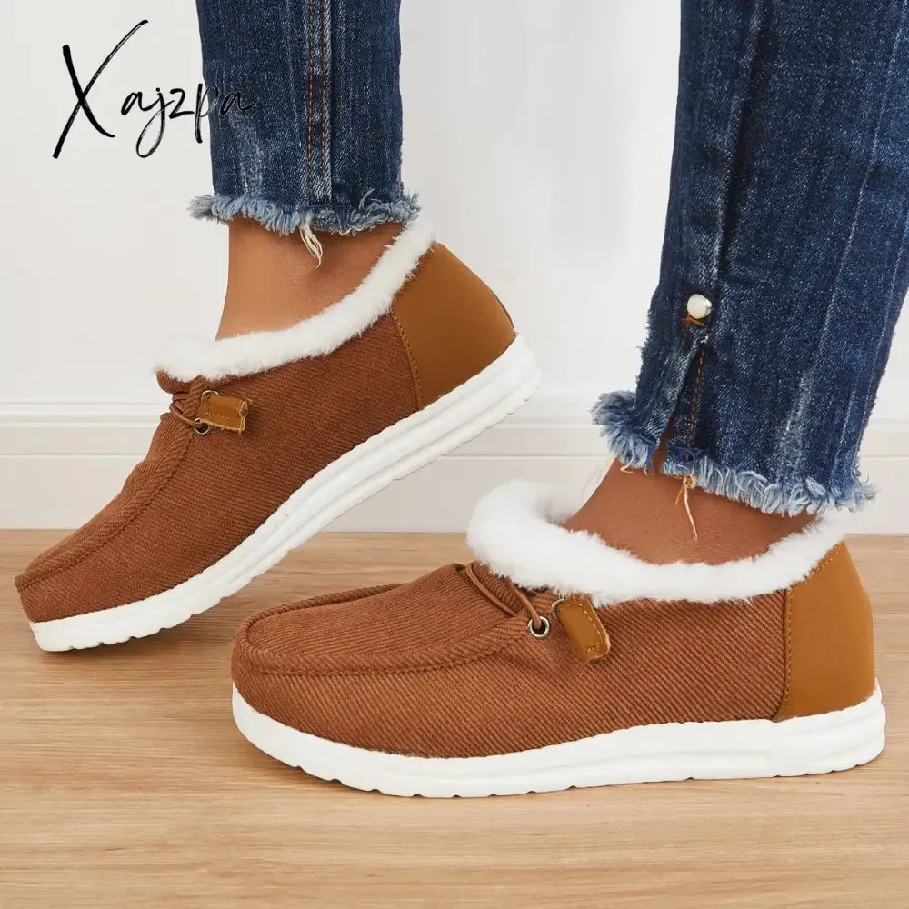 Xajzpa - Women Winter Warm Boots Snow Boots Mini Comfy Boots Flat Heel Fur Boots Slip-On Boots