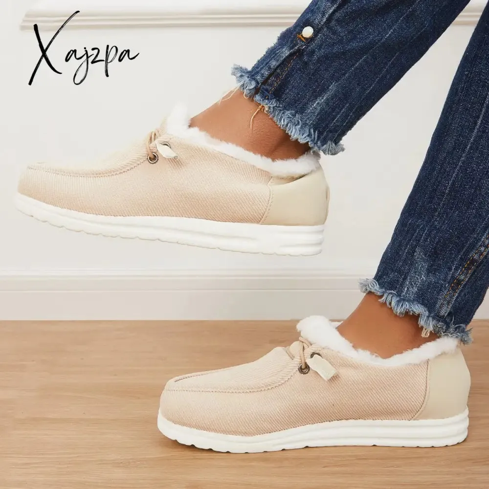 Xajzpa - Women Winter Warm Boots Snow Boots Mini Comfy Boots Flat Heel Fur Boots Slip-On Boots