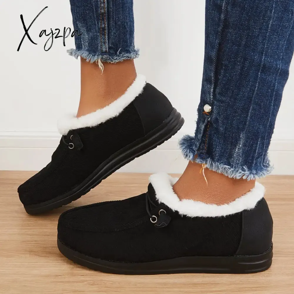 Xajzpa - Women Winter Warm Boots Snow Boots Mini Comfy Boots Flat Heel Fur Boots Slip-On Boots