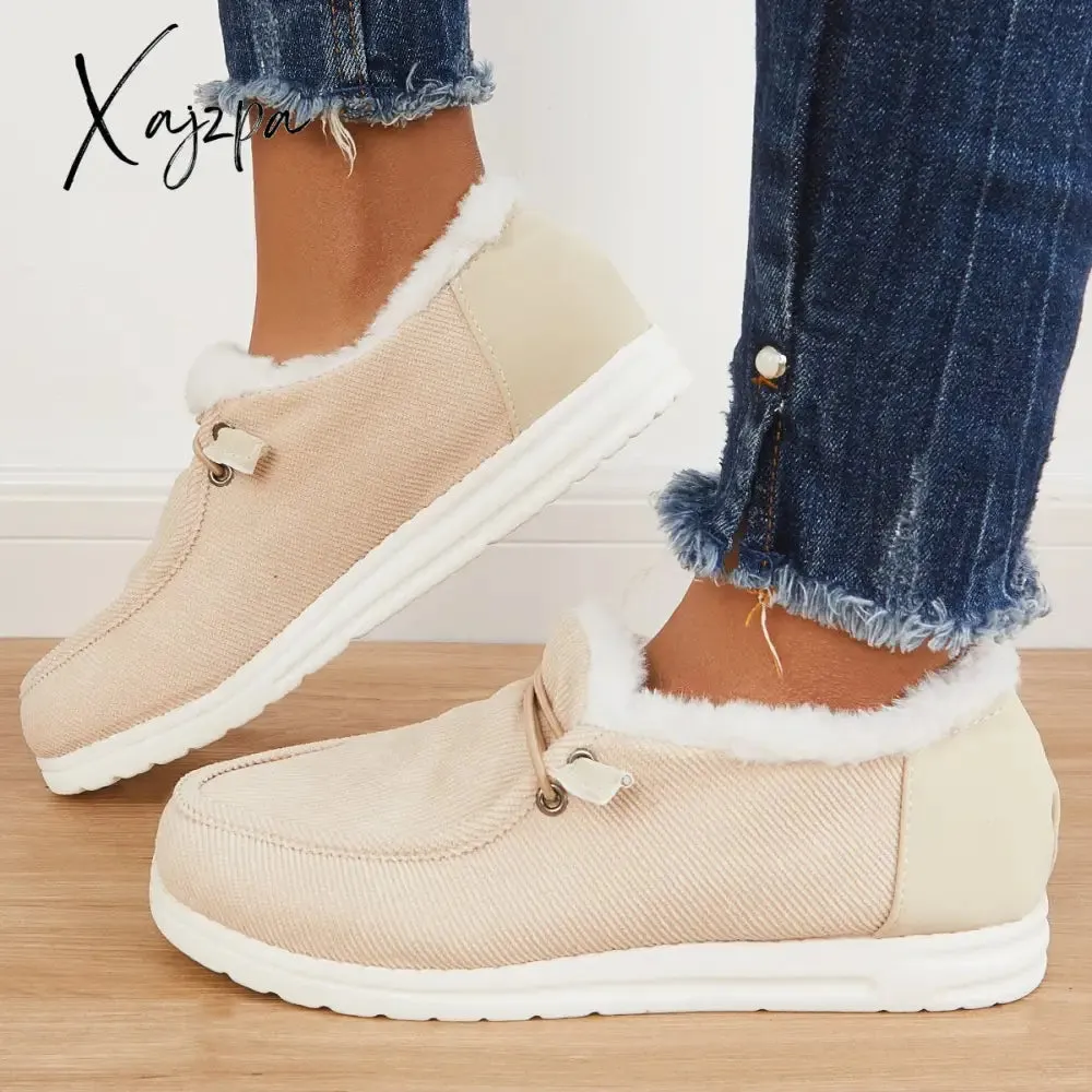 Xajzpa - Women Winter Warm Boots Snow Boots Mini Comfy Boots Flat Heel Fur Boots Slip-On Boots