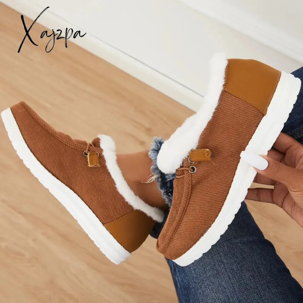 Xajzpa - Women Winter Warm Boots Snow Boots Mini Comfy Boots Flat Heel Fur Boots Slip-On Boots