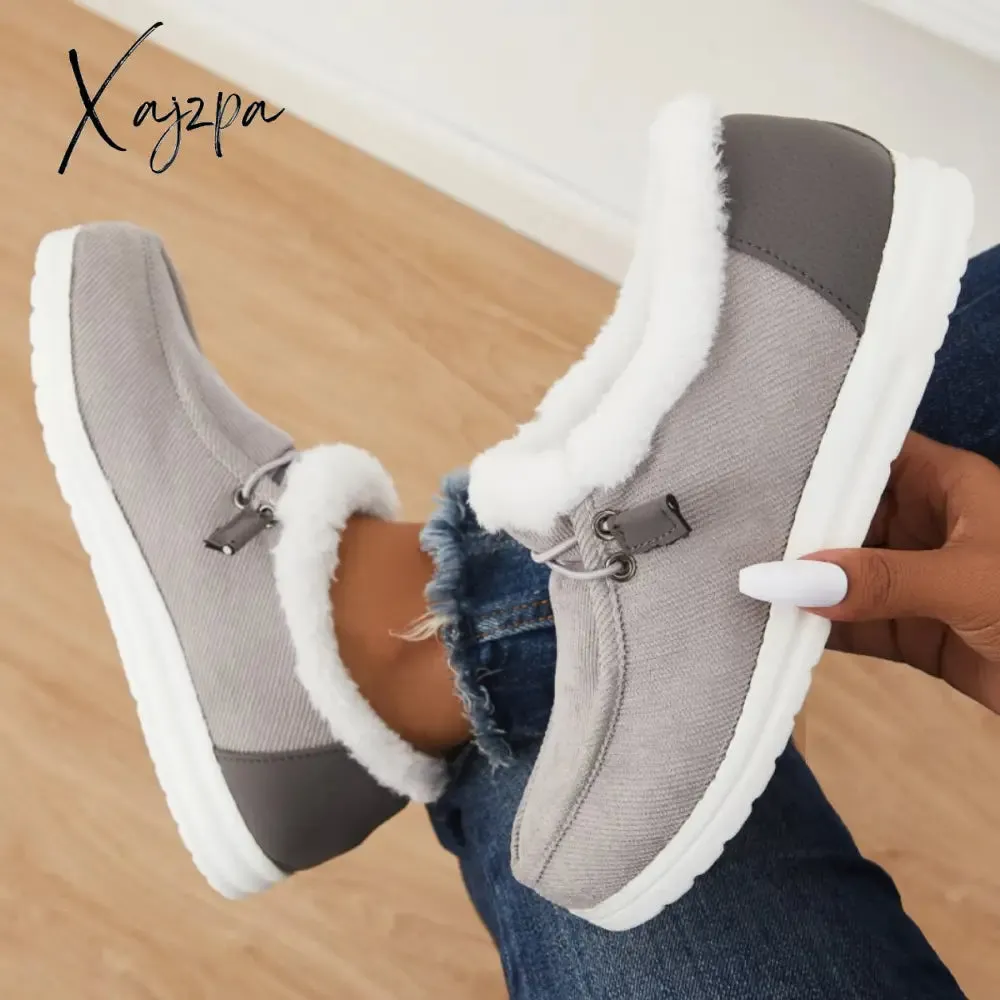 Xajzpa - Women Winter Warm Boots Snow Boots Mini Comfy Boots Flat Heel Fur Boots Slip-On Boots