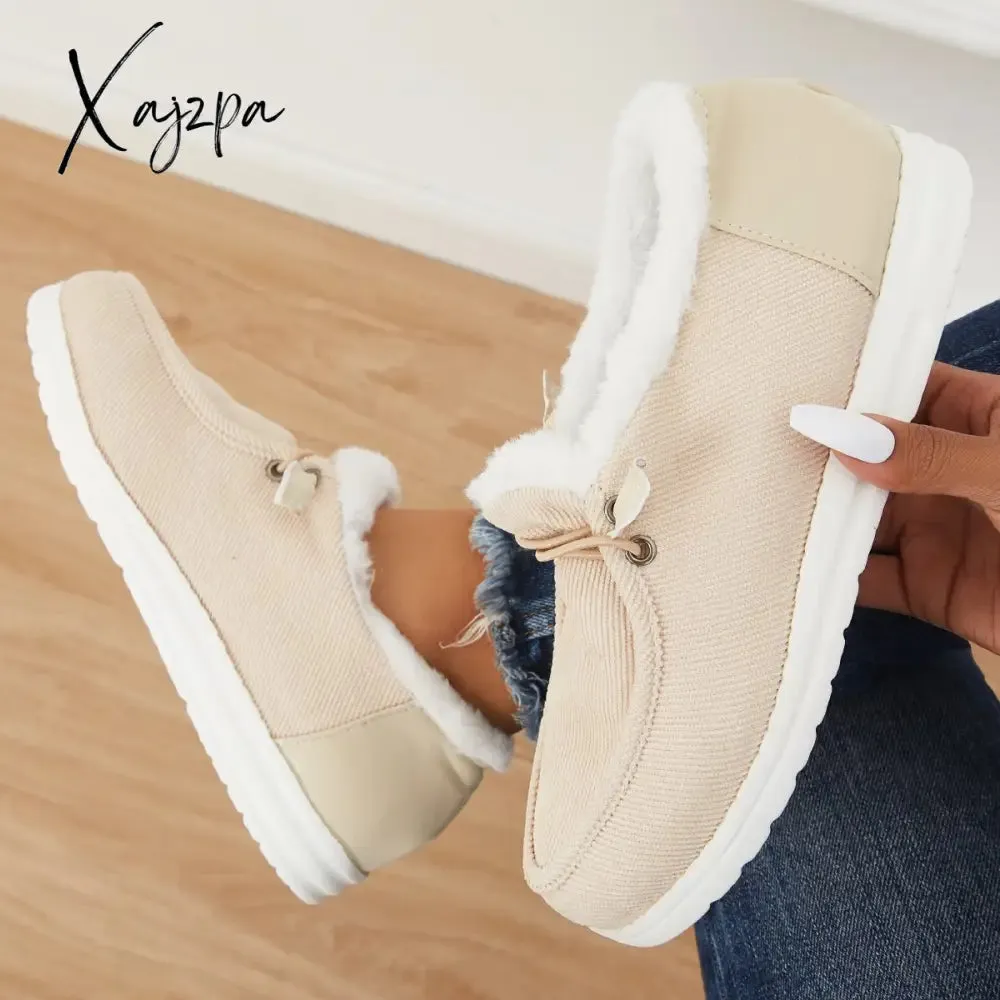 Xajzpa - Women Winter Warm Boots Snow Boots Mini Comfy Boots Flat Heel Fur Boots Slip-On Boots