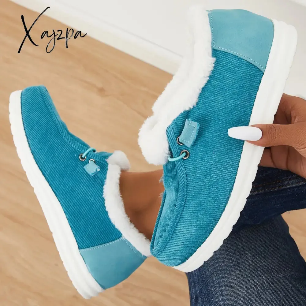 Xajzpa - Women Winter Warm Boots Snow Boots Mini Comfy Boots Flat Heel Fur Boots Slip-On Boots