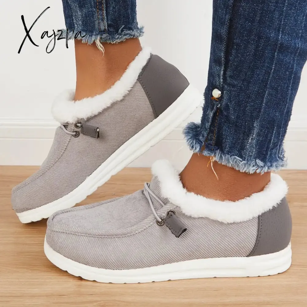 Xajzpa - Women Winter Warm Boots Snow Boots Mini Comfy Boots Flat Heel Fur Boots Slip-On Boots