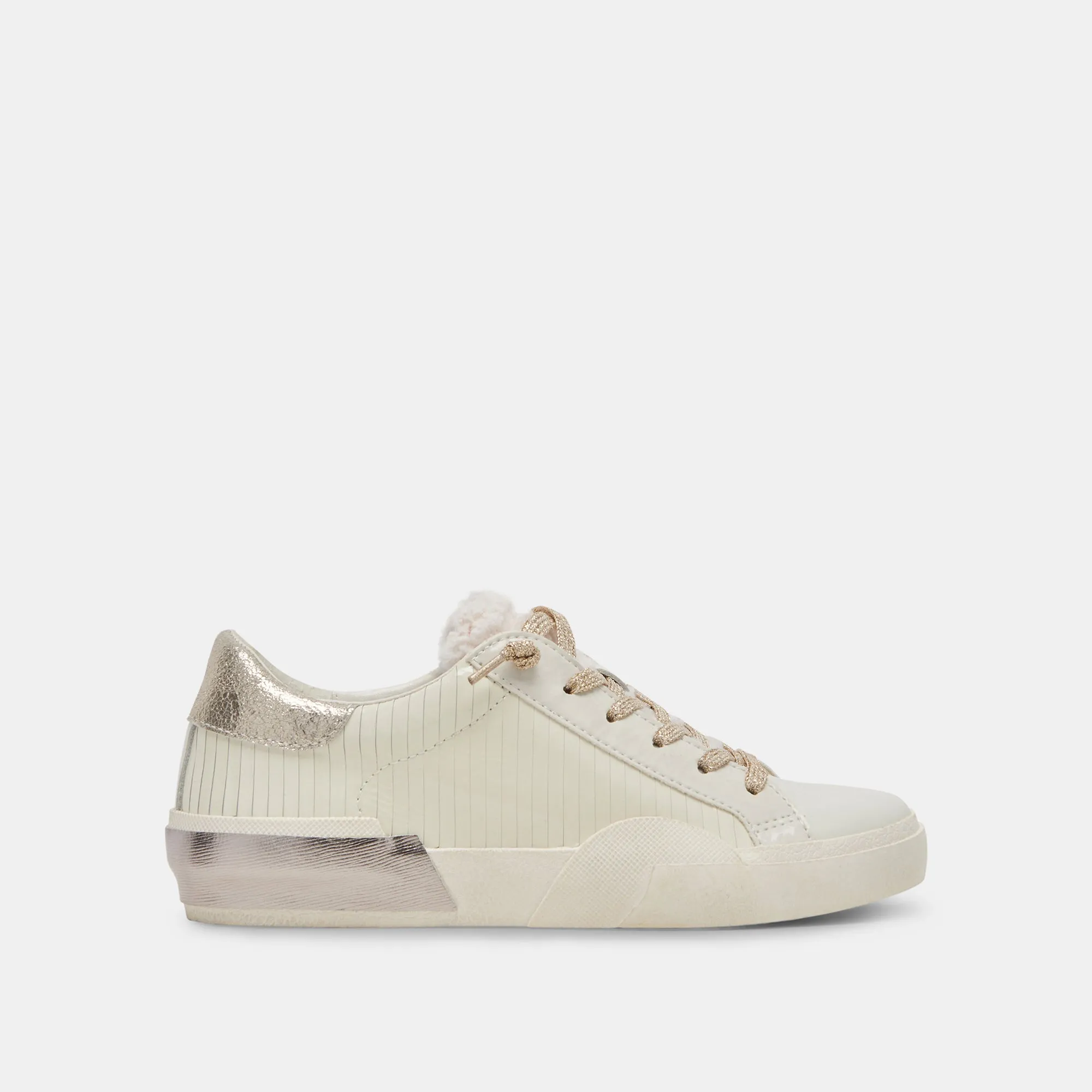 ZINA PLUSH SNEAKERS WHITE SLICED LEATHER